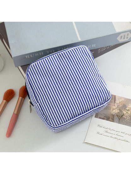 Cosbai - Pinstripes Zipper Cosmetic Organizer Bag