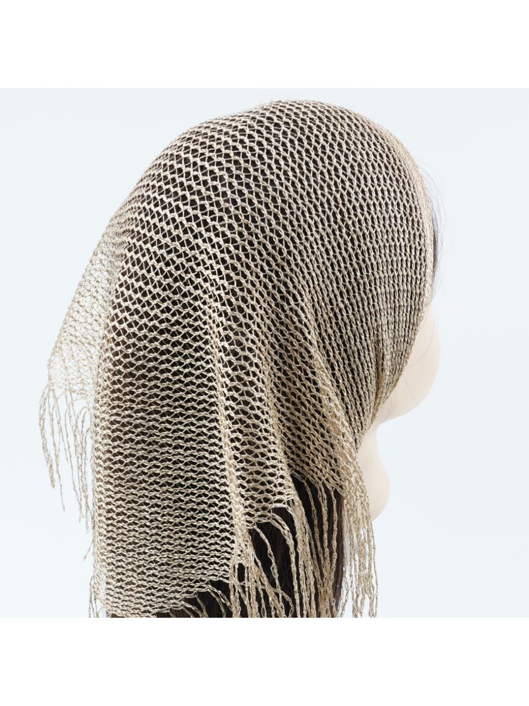 Scarvii - Beige Mesh Fringe Headscarf