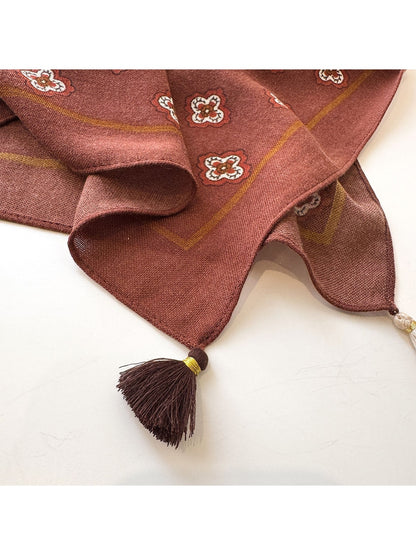 Scarvii - Retro Floral Border Print Square Scarf