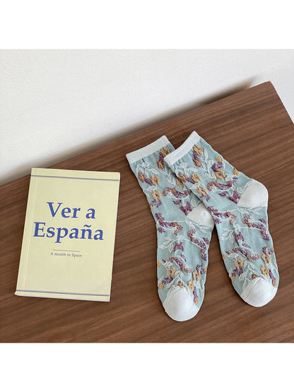Rufia - Retro Flower Pattern Women's Crew Socks
