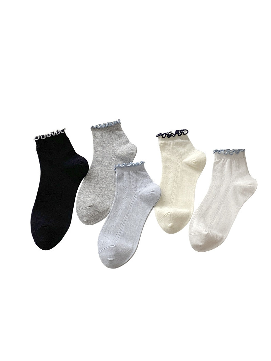 Rufia - Ruffle Cuff Contrast Trim Ankle Socks