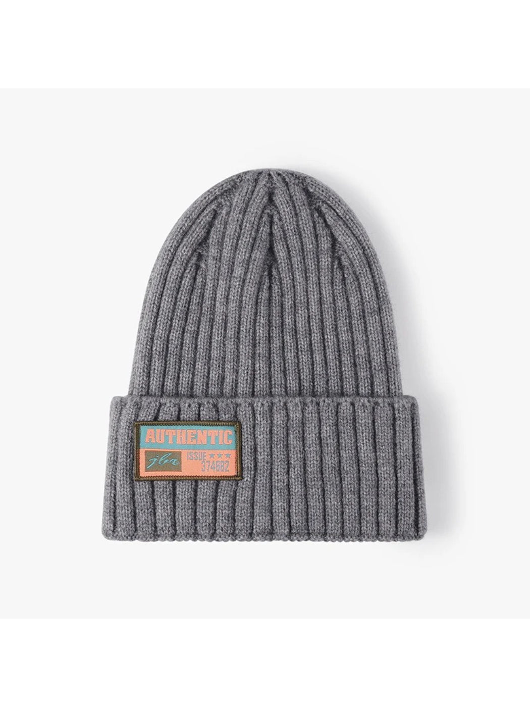 Haila - Letter Patch Ribbed Cuffed Beanie
