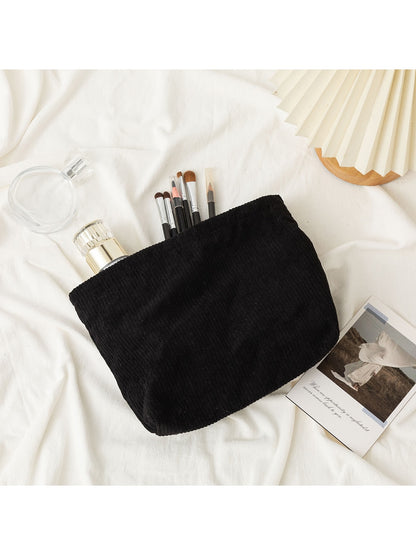Cosbai - Minimalist Solid Color Ribbed Zip Pouch