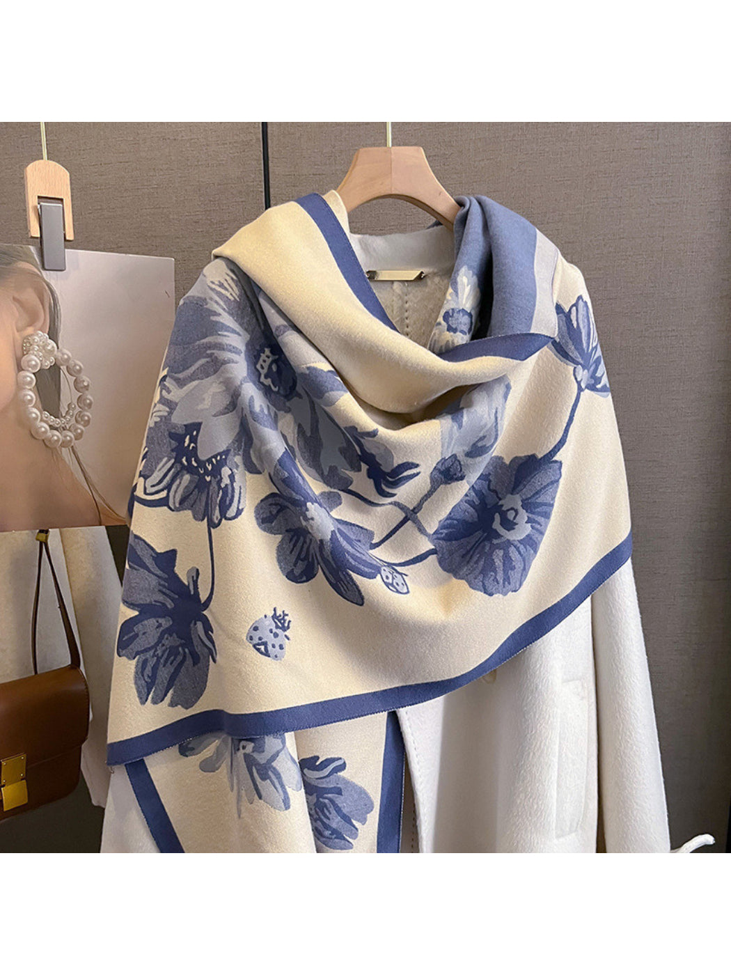 Scarvii - Oversized Floral Contrast Border Long Scarf