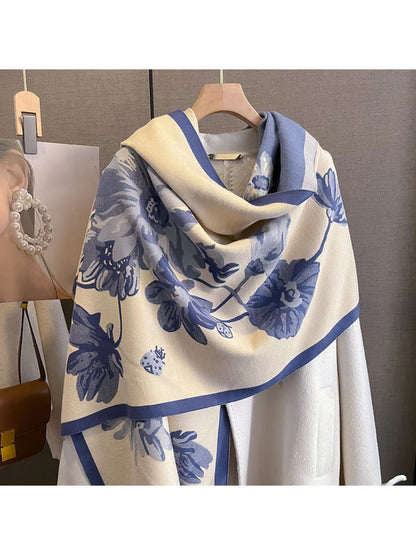 Scarvii - Oversized Floral Contrast Border Long Scarf