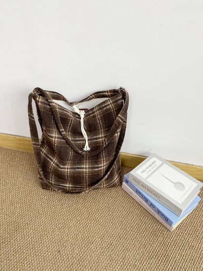 Cosbai – Vintage Plaid Tote with Knotted Detail