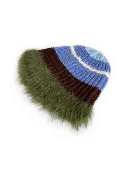 Haila - Colorblock Fuzzy Trim Knit Beanie