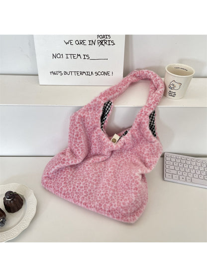 Cosbai – Plush Shoulder Bag with Leopard Pattern