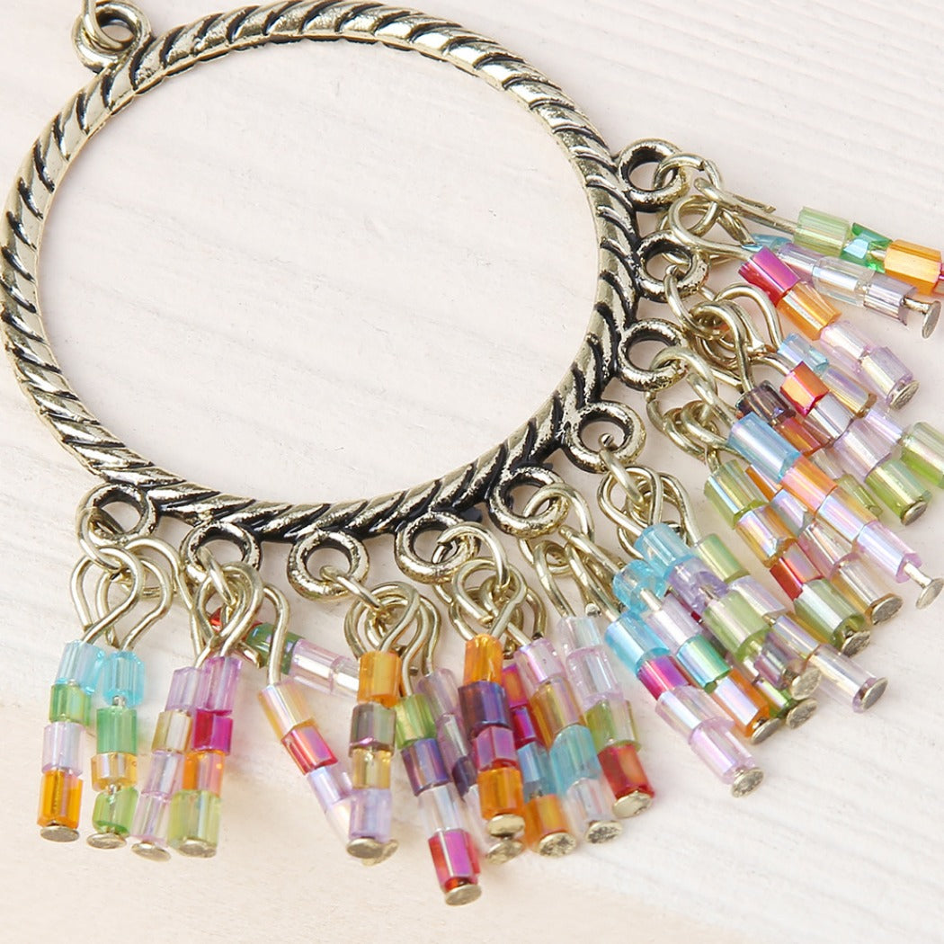 Earwish - Boho Hoop Earrings with Colorful Beaded Fringe