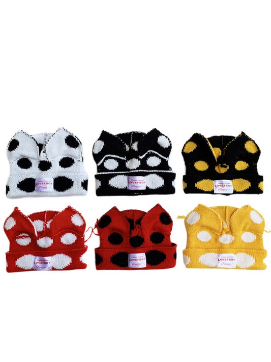 Haila Polka Dots Cat-Ear Knitted Beanie with dot pattern and knit texture