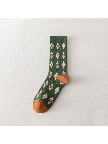 Rufia - Christmas Mid-Calf Socks with Geometric & Floral Pattern