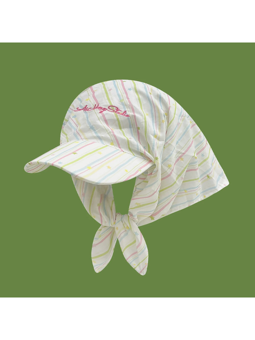 Haila striped tie back retro baseball cap front view on white background