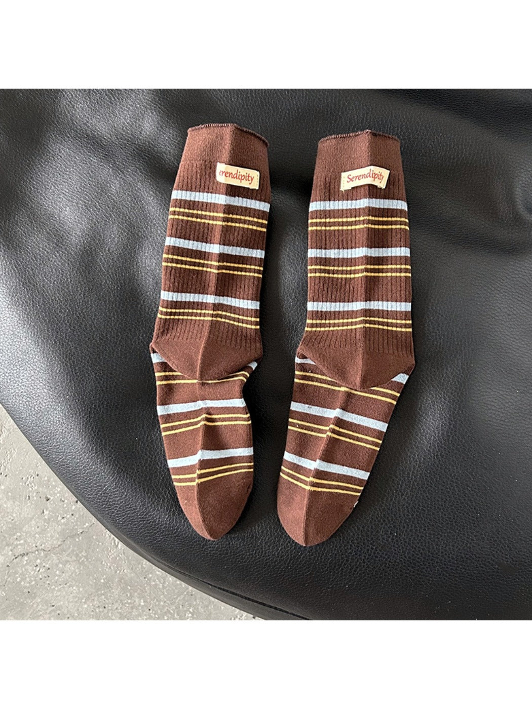 Rufia - Retro Stripe Letter Mid-Calf Socks