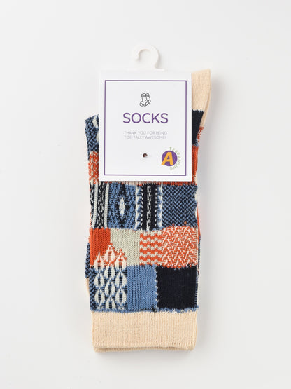 Rufia - Retro Plaid Colorblock Crew Socks