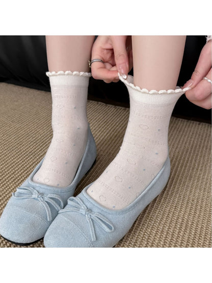 Rufia - Heart Dots Lace Trim Crew Socks