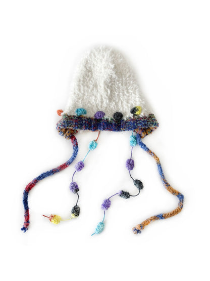 Haila - Winter Knitted Beanie with Pompom & Tassel Braids