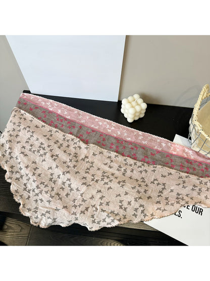 Scarvii - Butterfly Print Scalloped Edge Triangle Bandana