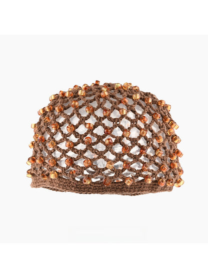 Haila - Beaded Openwork Round Crown Beanie