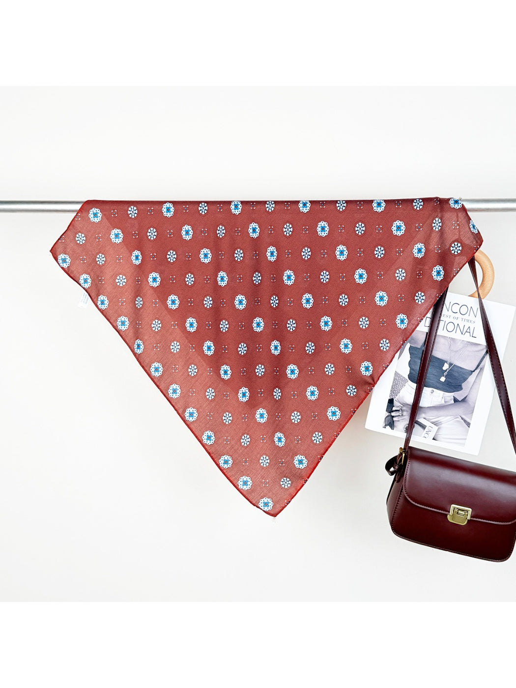 Scarvii Mini Motif Bandana Square Scarf displayed flat showing full square shape and pattern