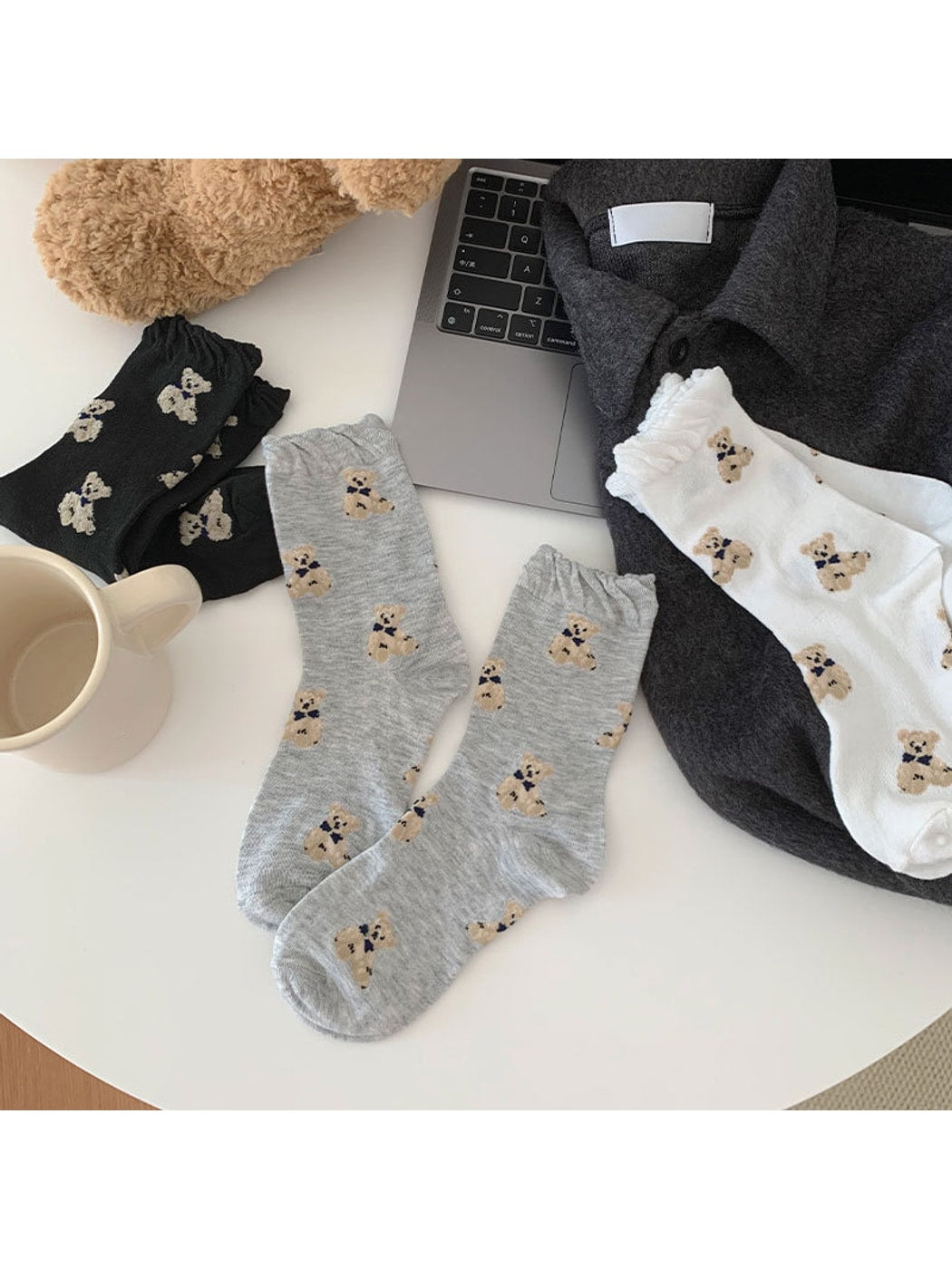 Rufia - Sweet Bear Pattern Everyday Crew Socks