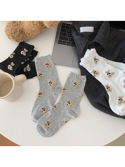 Rufia - Sweet Bear Pattern Everyday Crew Socks