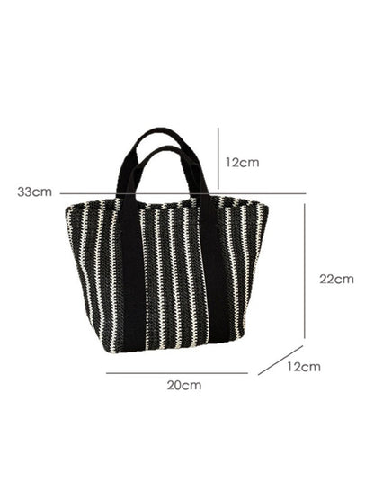 Cosbai - Striped Woven Tote & Handbag