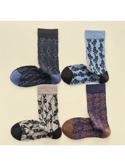 Rufia - Vine Stitch Pattern Crew Socks