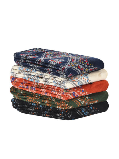 Rufia - Retro Mid-calf Socks with Diamond Floral Patterns
