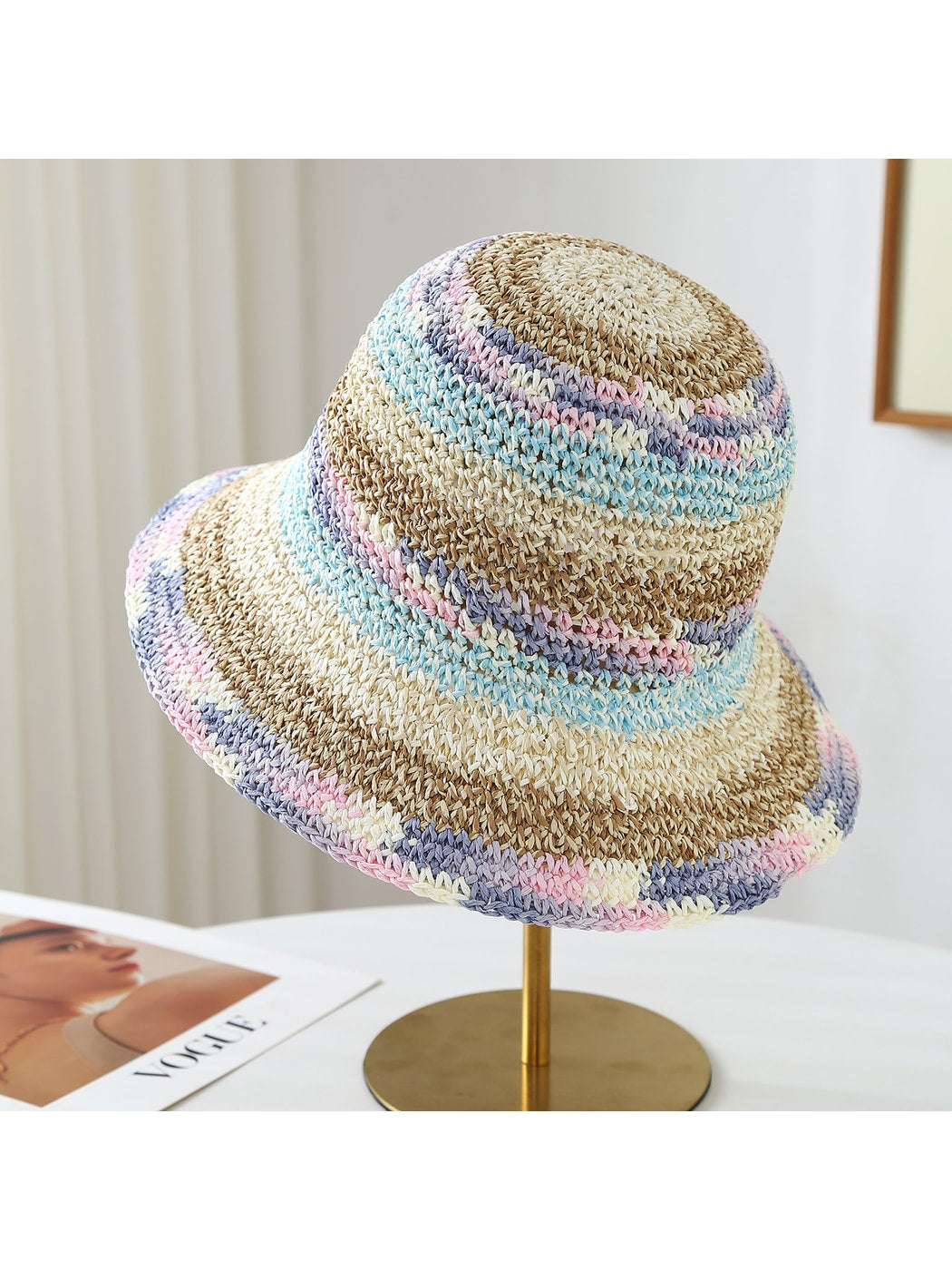 Haila - Openwork Stripe Summer Travel Bucket Hat
