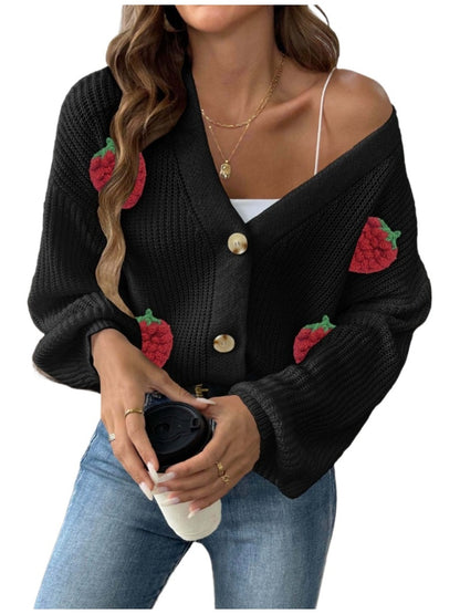 Crosa Cute Strawberry Knit Cardigan for Women showing knit texture