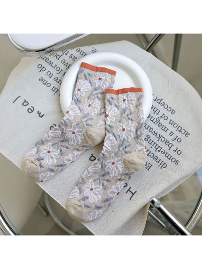 Rufia - Embroidered Floral Motif Crew Socks