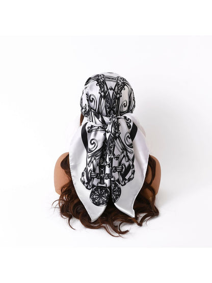 Scarvii - Elegant Black and White Print Square Scarf