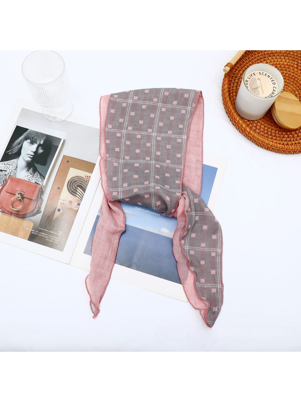 Scarvii - Checked Pattern Decorative Triangle Bandana