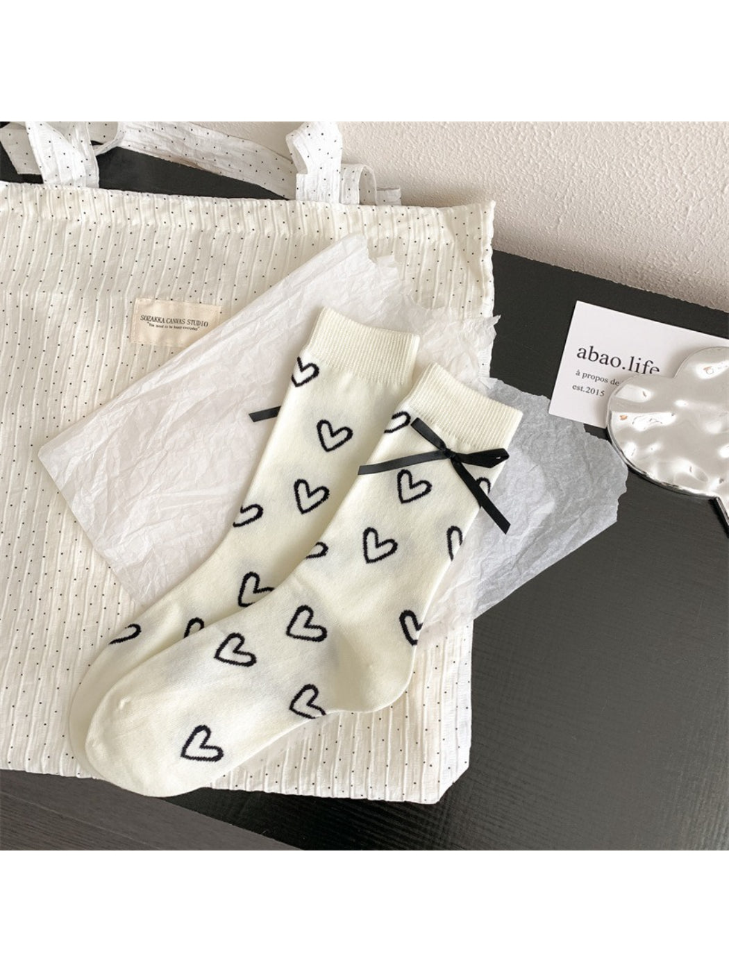 Rufia - Classic Heart Print Crew Socks