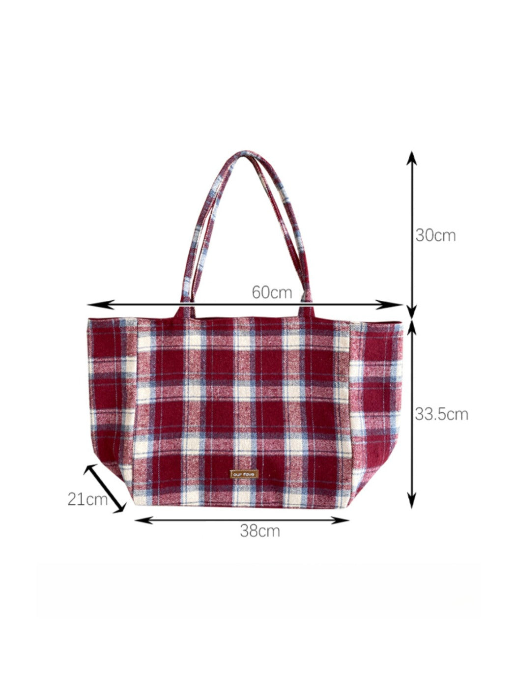 Cosbai – Dual-Side Tote Bag with Plaid Pattern