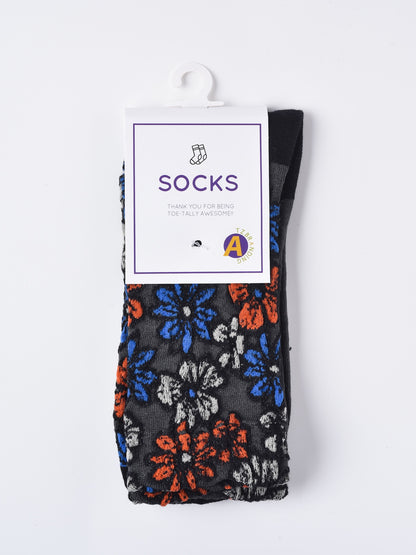 Rufia - Royal Floral Pattern Wide-Cuff Socks