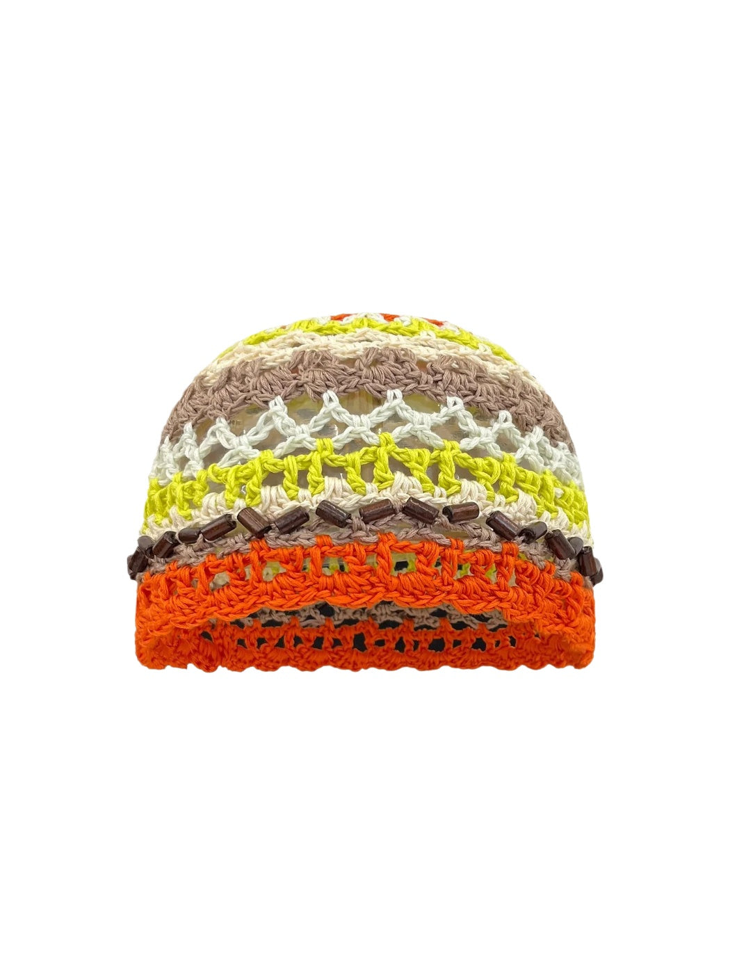 Haila - Striped Bead-Trim Openwork Beanie
