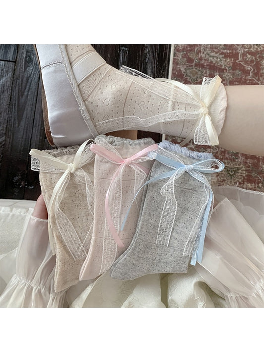 Rufia - Women's Frill Trim Bow Detail Crew Socks