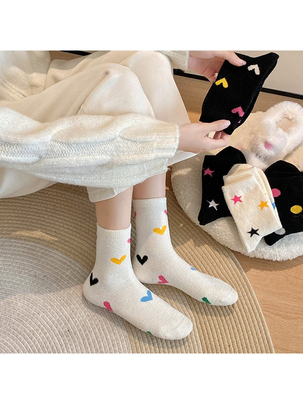 Rufia - Playful Mixed Motif Casual Crew Socks