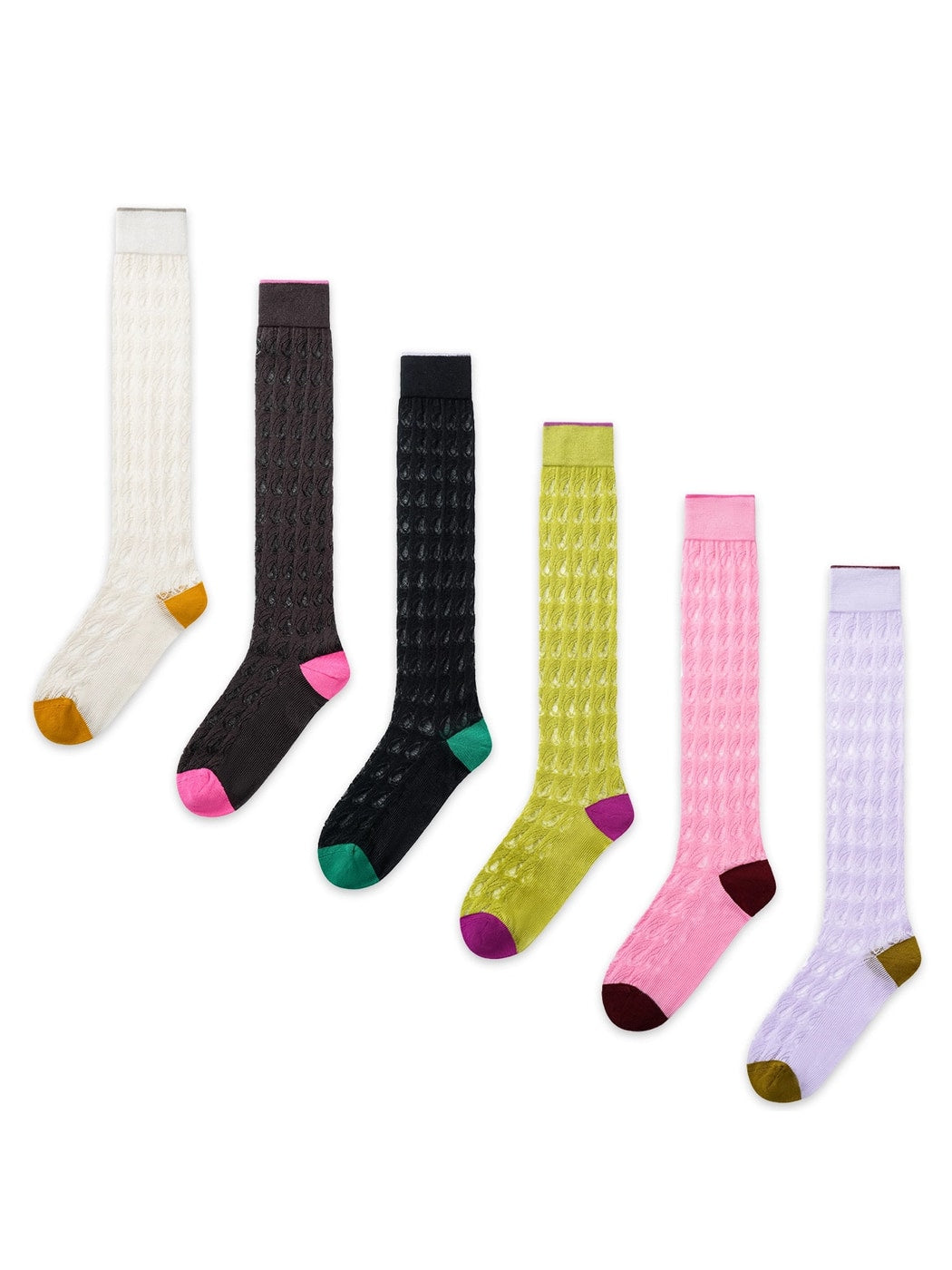Rufia - Openwork Colorblock Knee-high Socks
