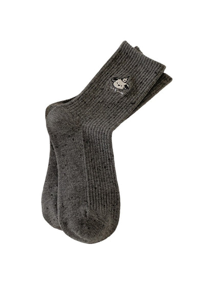 Rufia - Playful Mid Calf Dog Motif Crew Socks