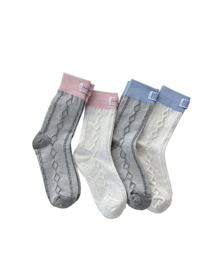 Rufia - Retro Simple Argyle Patchwork Mid-Calf Socks