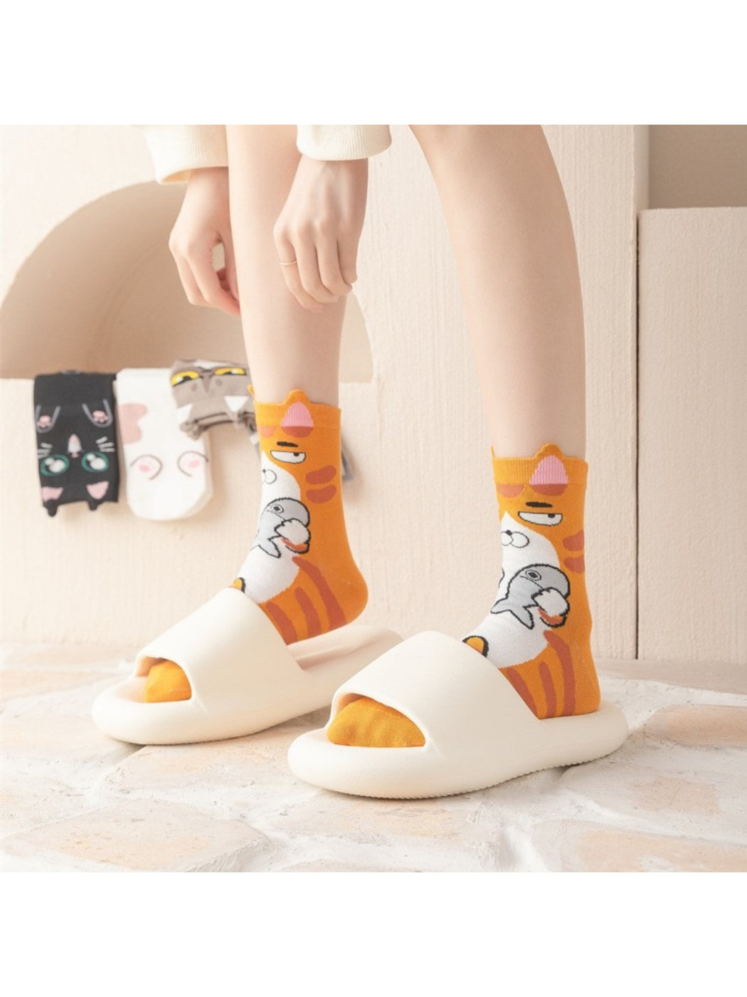Rufia - Playful Kitty Faces Crew Socks