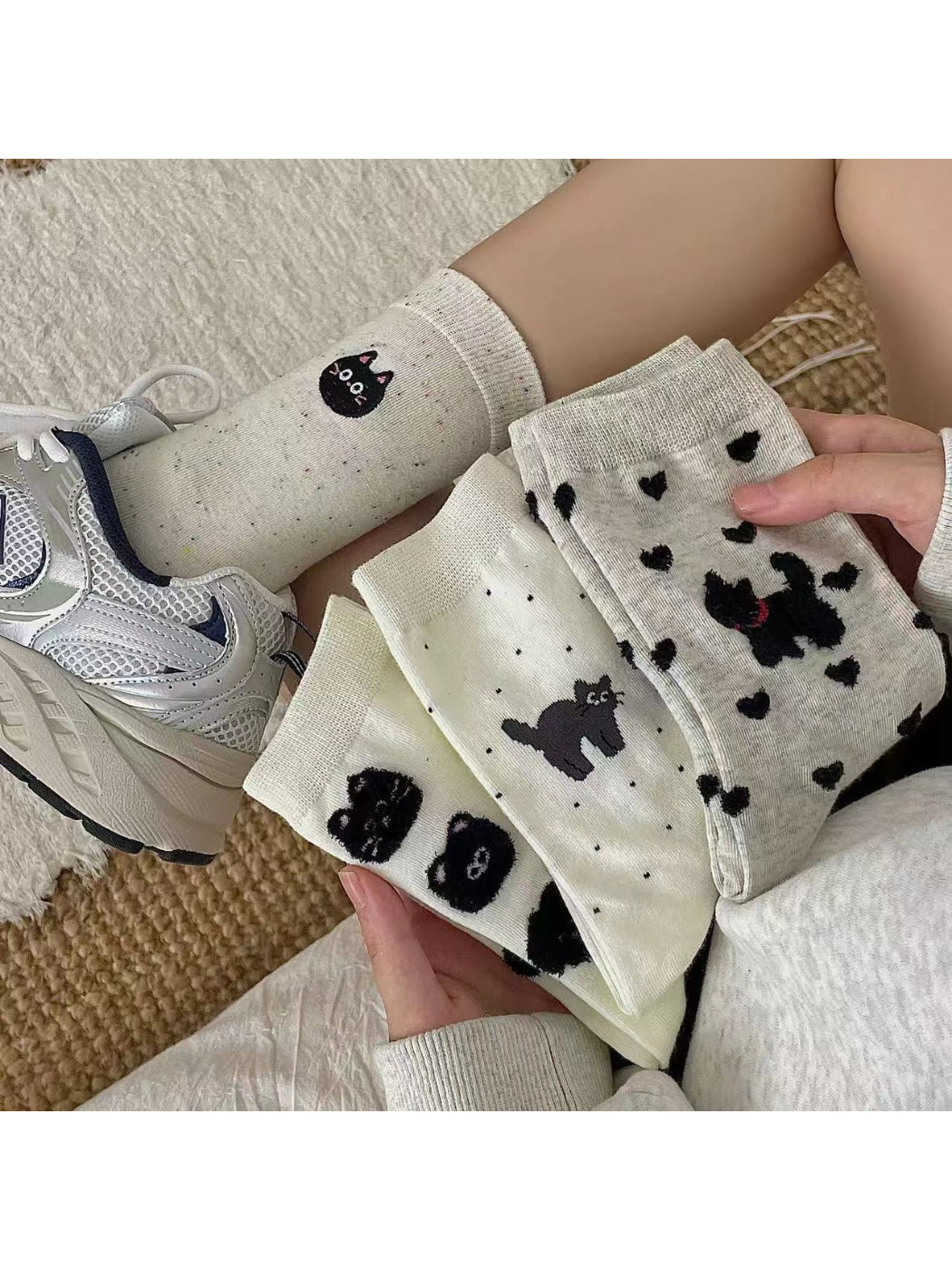 Rufia - Black Cat Dog Pattern Crew Socks