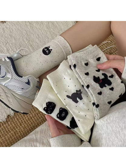 Rufia - Black Cat Dog Pattern Crew Socks