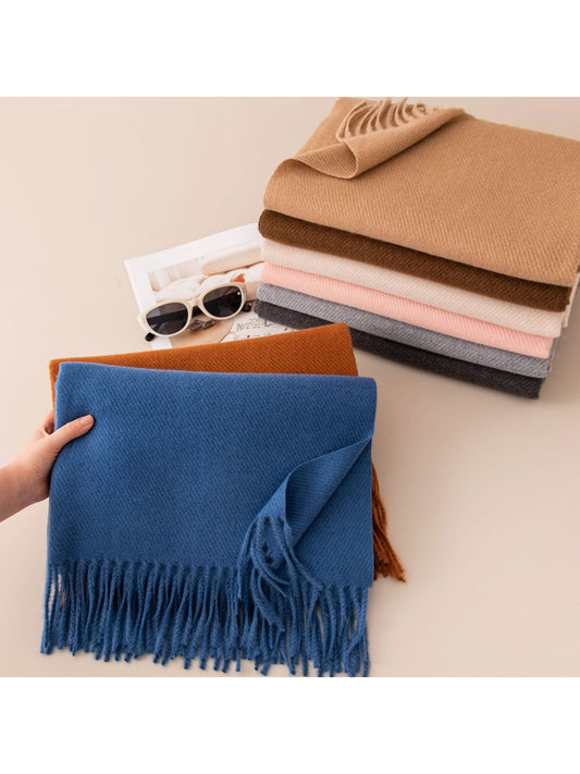 Scarvii - Classic Tassel Trim Solid Color Wrap Scarf