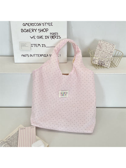 Cosbai soft polka dot shoulder tote bag displayed flat highlighting fabric texture
