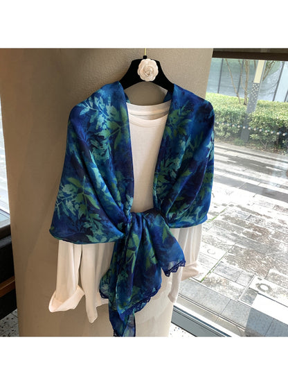 Scarvii - Blue and Green Printed Rectangular Scarf