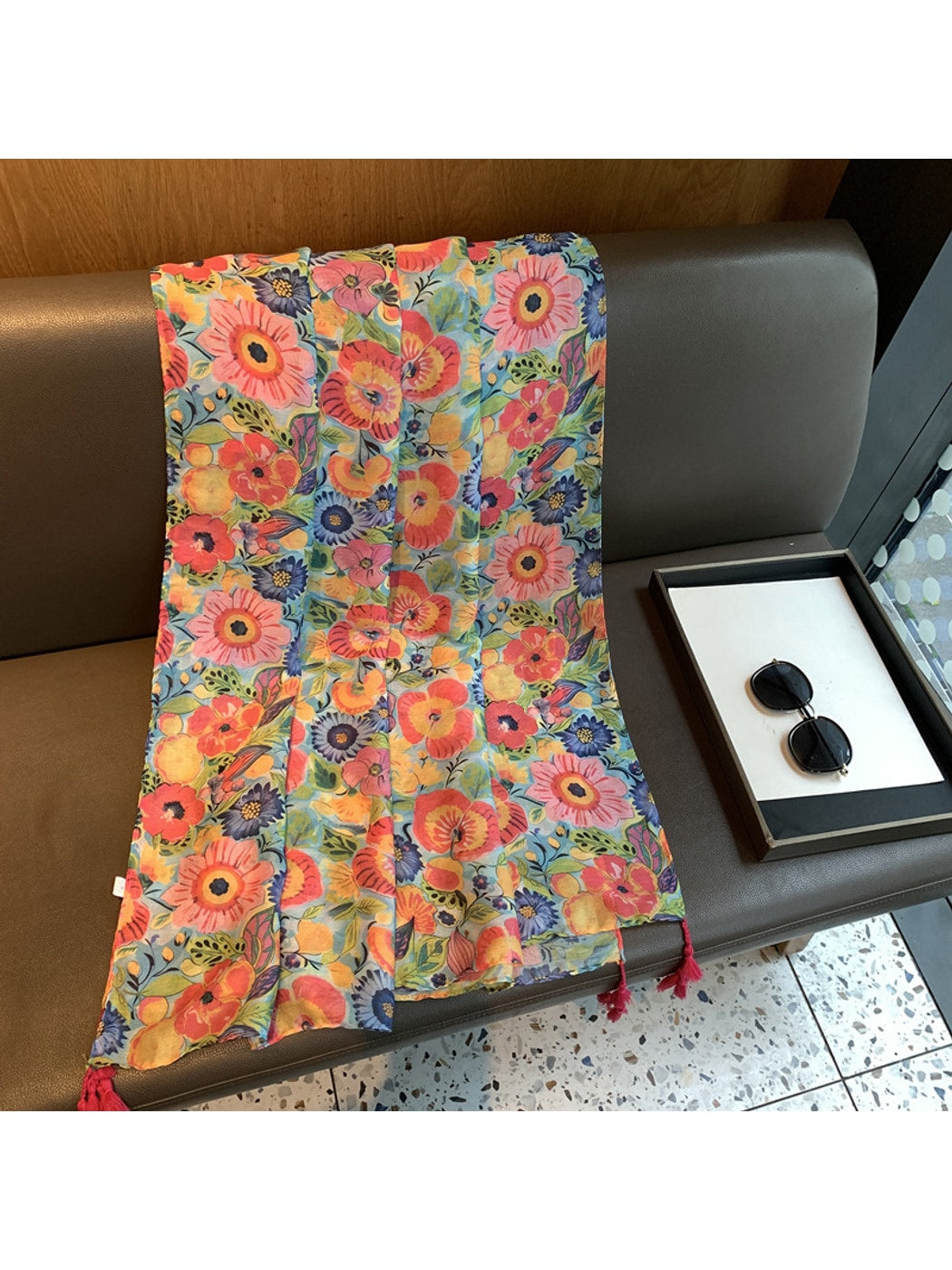 Scarvii - Garden Floral Print Draped Shawl Scarf