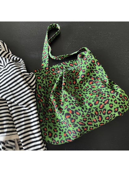 Cosbai Neon Leopard Slouch Tote Bag displayed with matching accessories on white background